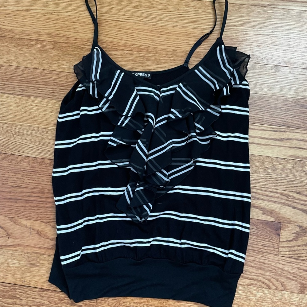 Espress black and white strip ruffle front cami